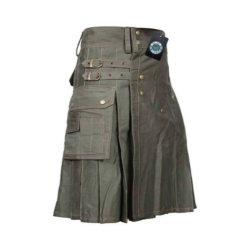 Men’s Olive Green Utility Kilt with Double Buckles – Stylish & Practical