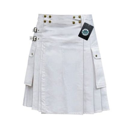 Men's White Utility Kilt with Adjustable Buckles – Stylish, Versatile & Practical