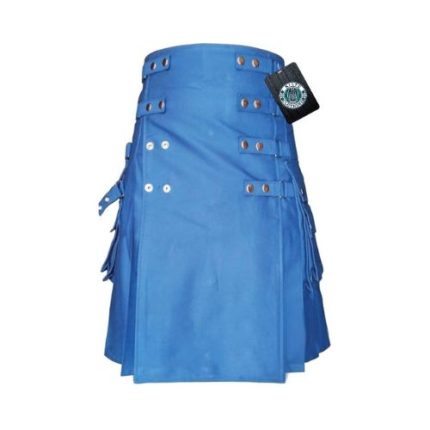 Men's Blue Utility Kilt with Adjustable Straps – Bold and Practical