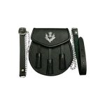Black Leather Kilt Sporran with 3 Tassel