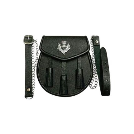 Black Leather Kilt Sporran with 3 Tassel