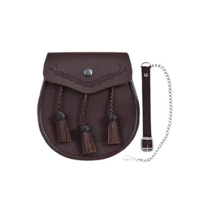 Brown Embossed Celtic Classic Leather Kilt Sporran