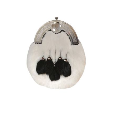 White Rabbit Fur Full Dress Kilt Sporran with 5 Tassels