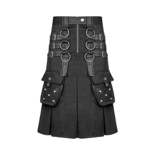 Black Gothic Utility Kilt with O-rings