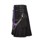 Black Gothic Utility Kilt with Purple Cross Straps