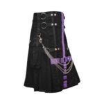 Black Gothic Utility Kilt with Purple Cross Straps