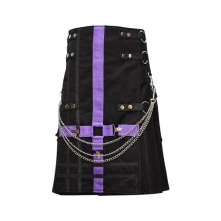 Black Gothic Utility Kilt with Purple Cross Straps