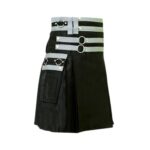 Black Utility Kilt with Stylish Flap Pockets