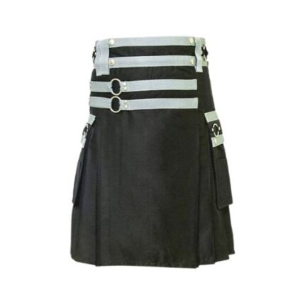 Black Utility Kilt with Stylish Flap Pockets