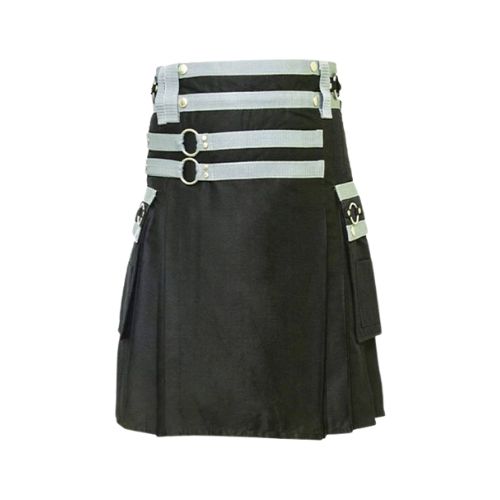 Black Utility Kilt With Stylish Flap Pockets Black Utility Kilt with Stylish Flap Pockets
