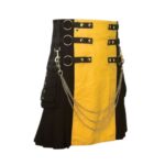 Black and Yellow Utility Kilt with Detachable Apron