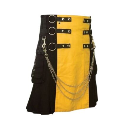 Black and Yellow Utility Kilt with Detachable Apron