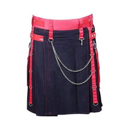 High-Quality Scottish Gothic Kilt in Black and Pink-Red