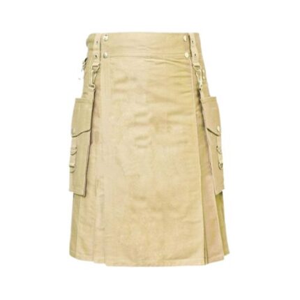 Khaki Utility Kilt with Detachable Pockets