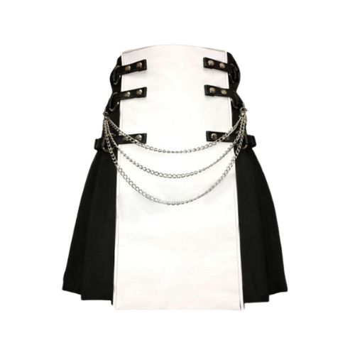 Men's White And Black Gothic Hybrid Kilt Men's White and Black Gothic Hybrid Kilt