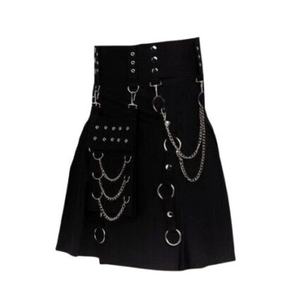 Modern Black Gothic Kilt with Detachable Pocket