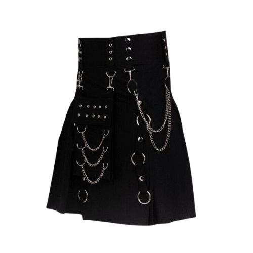 Modern Black Gothic Kilt with Detachable Pocket Modern Black Gothic Kilt with Detachable Pocket
