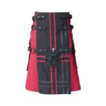 Red Gothic Utility Kilt with Cross Straps and Black Apron