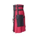 Red Gothic Utility Kilt with Cross Straps and Black Apron