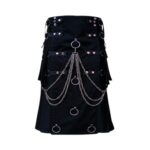 Stylish Black Utility Kilt with Decorated Apron