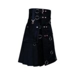 Stylish Black Utility Kilt with Decorated Apron