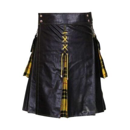 Black Leather Hybrid Kilt with Macleod of Lewis