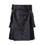 Black Leather Kilt with Silver Chains