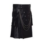 Black Leather Kilt with Silver Chains - Image 2