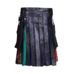Black Rainbow Pleats Leather Kilt - Image 3